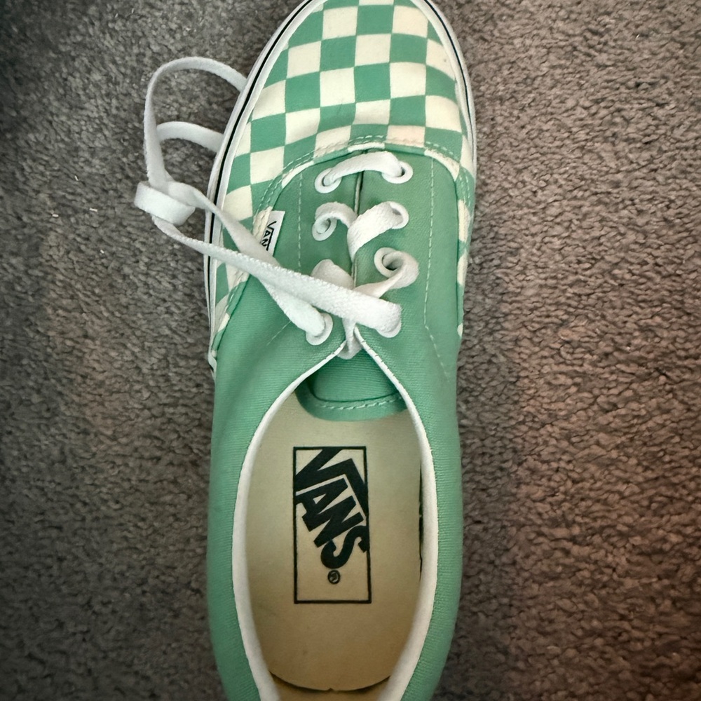 Vans Mint Green and White Checkered Shoes